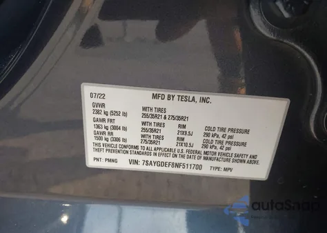 2022 Tesla Model Y Performance Dual Motor All-Wheel Drive из США, поврежденный, VIN 7SAYGDEF8NF511700